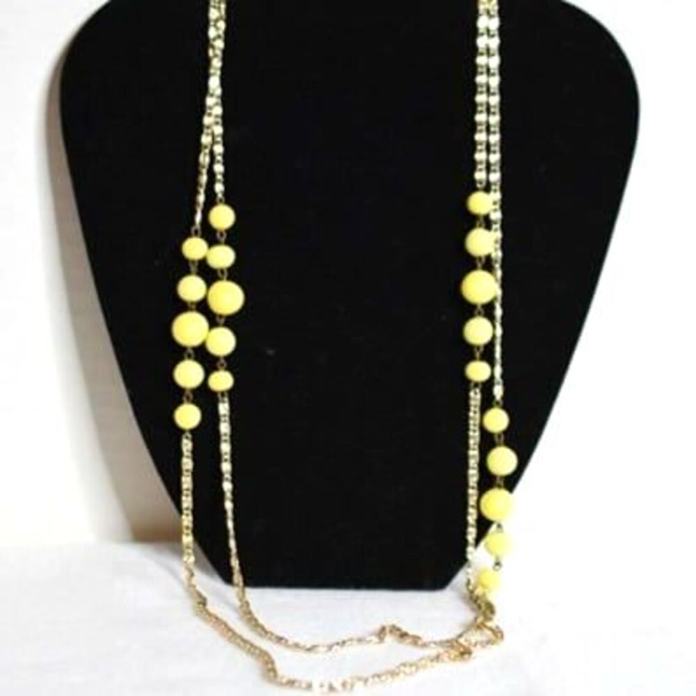 Retro Chic Moonglow Yellow Single Strand Long Gold Tone Link Chain 48" Necklace